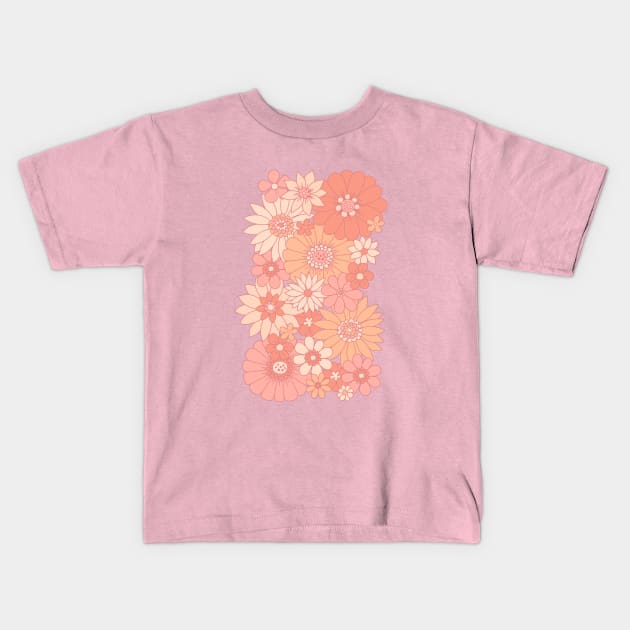 Retro Daisy Floral - Peach Kids T-Shirt by latheandquill